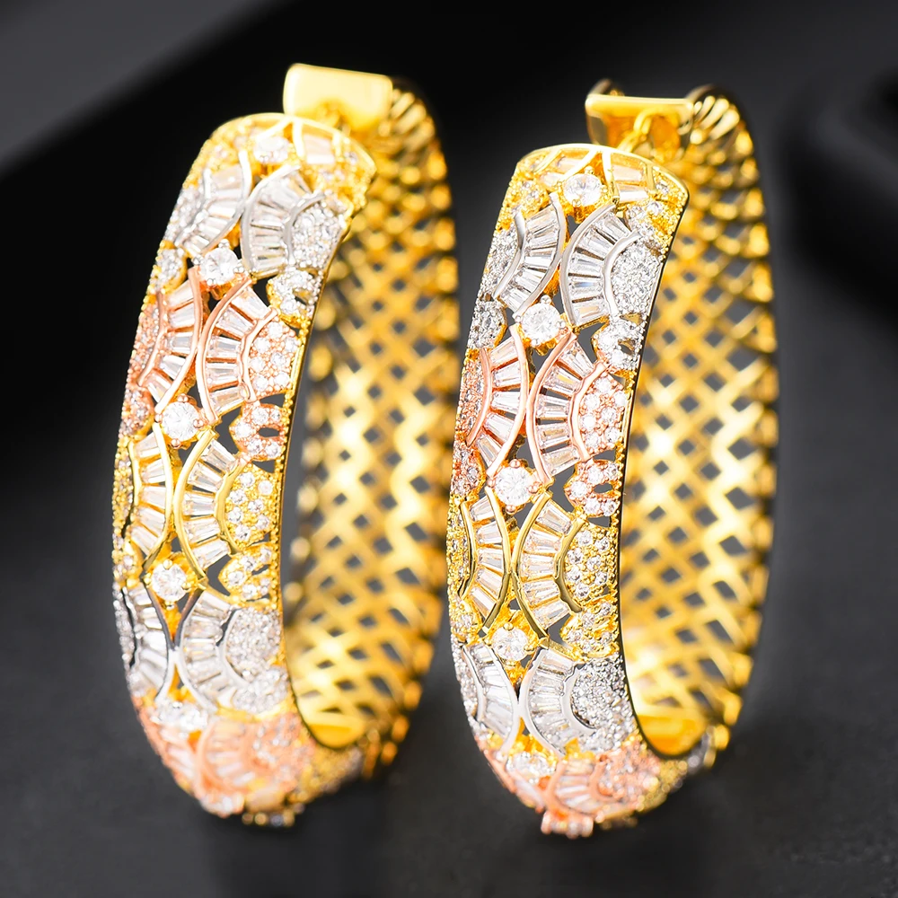 

GODKI Luxury Geometric Cubic Zircon Statement Big Hoop Earrings For Women Wedding DUBAI Bridal Round Circle Hoop Earrings 2019