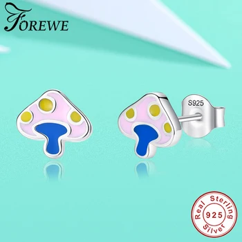 

FOREWE 925 Sterling Silver Mushroom Cute Stud Earrings with Colorful Enamel Tiny Earrings for Women Girls Kids Children Jewelry