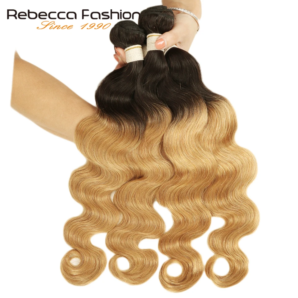 

Rebecca Ombre Peruvian Body Wave Bundles 3/4 Pcs Non Remy 100% Human Hair Bundles 2 Tone Color T1B/27# T1B/30# T1B/99J#