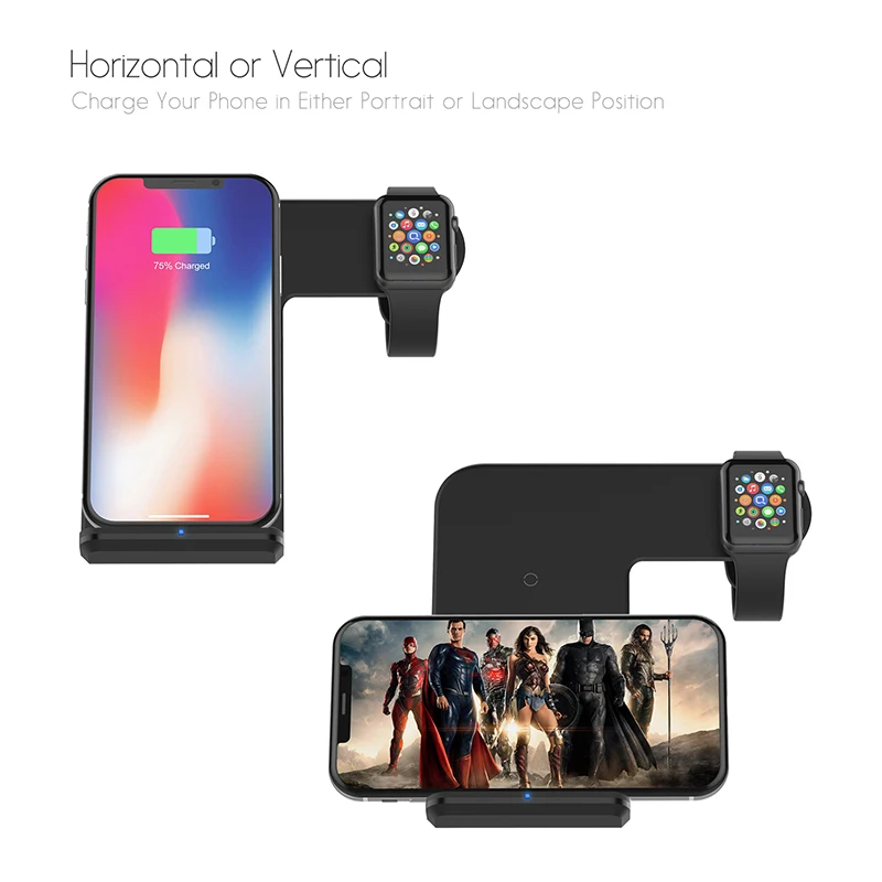

2 in 1 Qi Wireless Charger For iPhone X XS Max XR 8 Plus 10W Fast Charging Holder For Apple Watch 4 3 2 For Samsung S9 S8