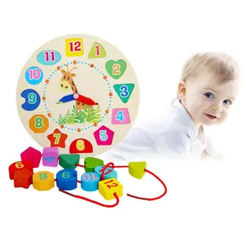 

Wooden Colorful 12 Numbers Alarm Clock Beads Puzzle Digital Geometry Cognitive Matching Clock Kids Early Educational Toys Gift