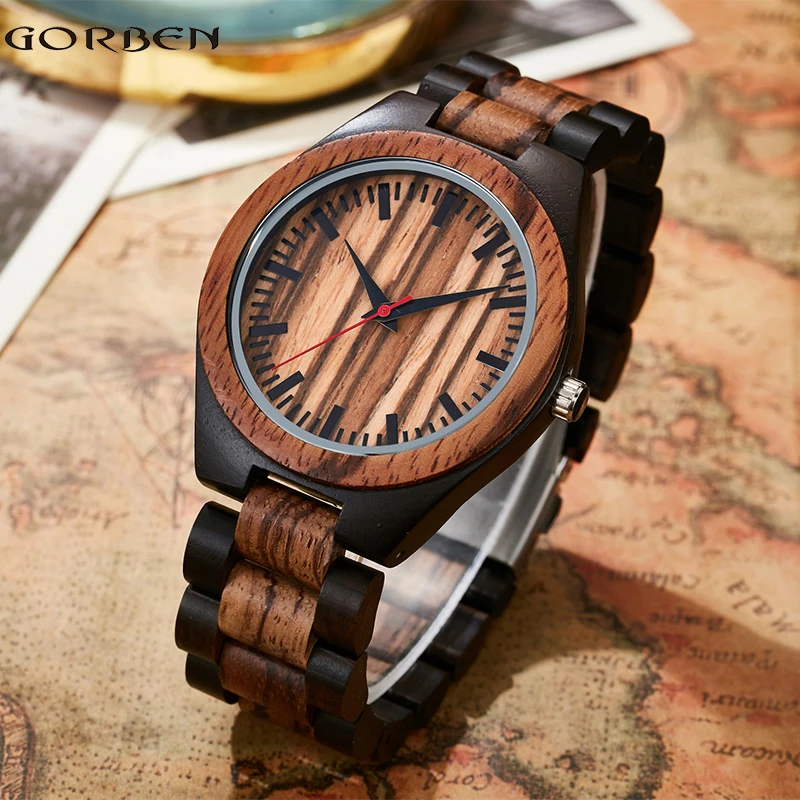 

High Quality Bamboo Wood Watches Analogue Display Men's Quartz Watch Natural Wood Strap For Men Gift saat Relogio Masculino
