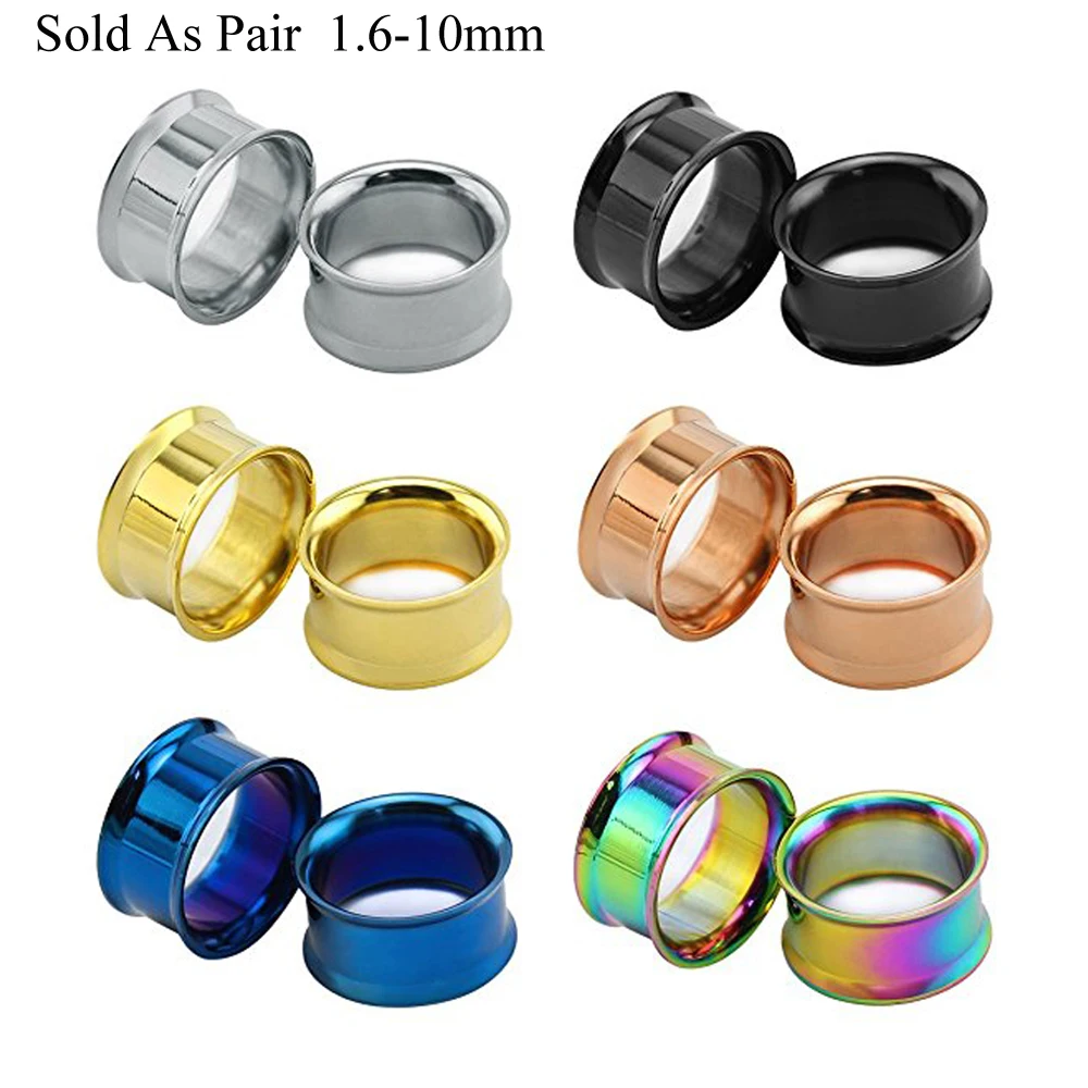 2pcs Steel Ear Plugs Tunnels Double Flared Piercing Titanium Anodized