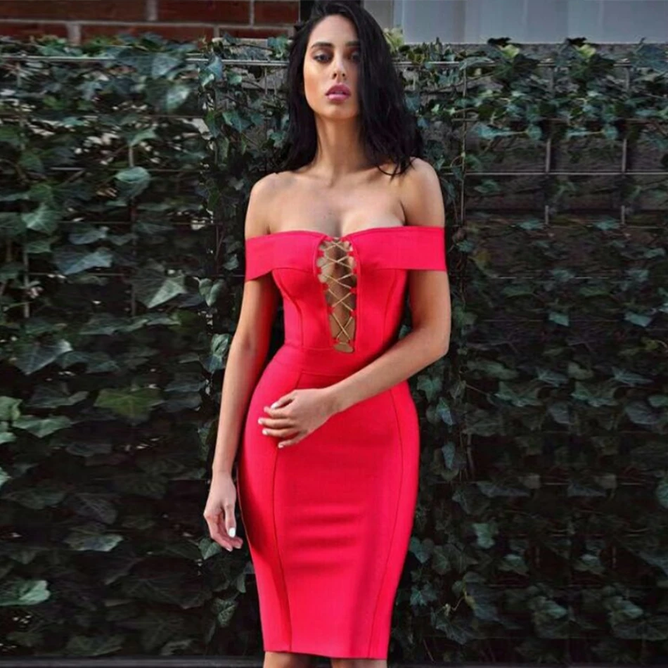 2018 Newest Summer Bandage Dress Women Celebrity Short Sleeve Off Shoulder Sexy Night Out Party Dress Women Vestidos Wholesale (8)
