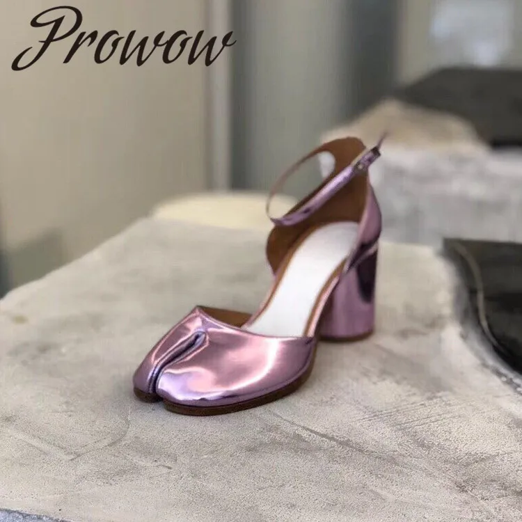 Prowow/Новые летние туфли-лодочки из натуральной кожи, цвета металлик, розовый, бежевый босоножки на высоком толстом каблуке с круглым носком женские туфли-лодочки