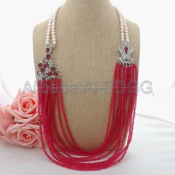 

20'' 8 Strands Pink Top-Drilled Potato Pearl Necklace
