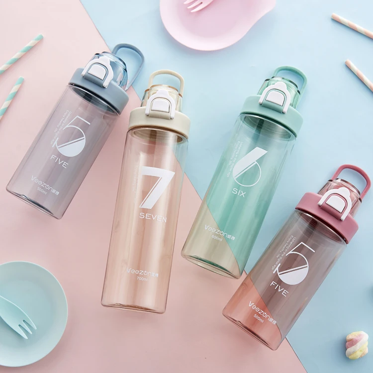 

500ML Sports Water Bottles Number Pattern Leak-proof Seal Nozzle Water Bottle With Cover Drink Straight garrafa botella de agua