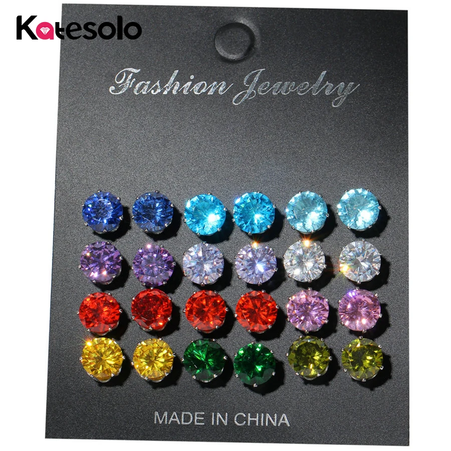 Многоцветный Круглый CZ из нержавеющей стали с Цирконом Серьги 3 мм 12 пар серьги наборы для женщин/девочек модные ювелирные изделия