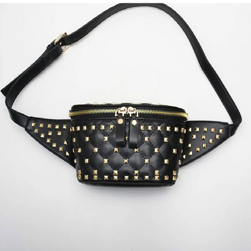 Fashion Women Rivet Waist Bags Black White Waist Packs Star Same Model Crossbody Belt Bag PU ...