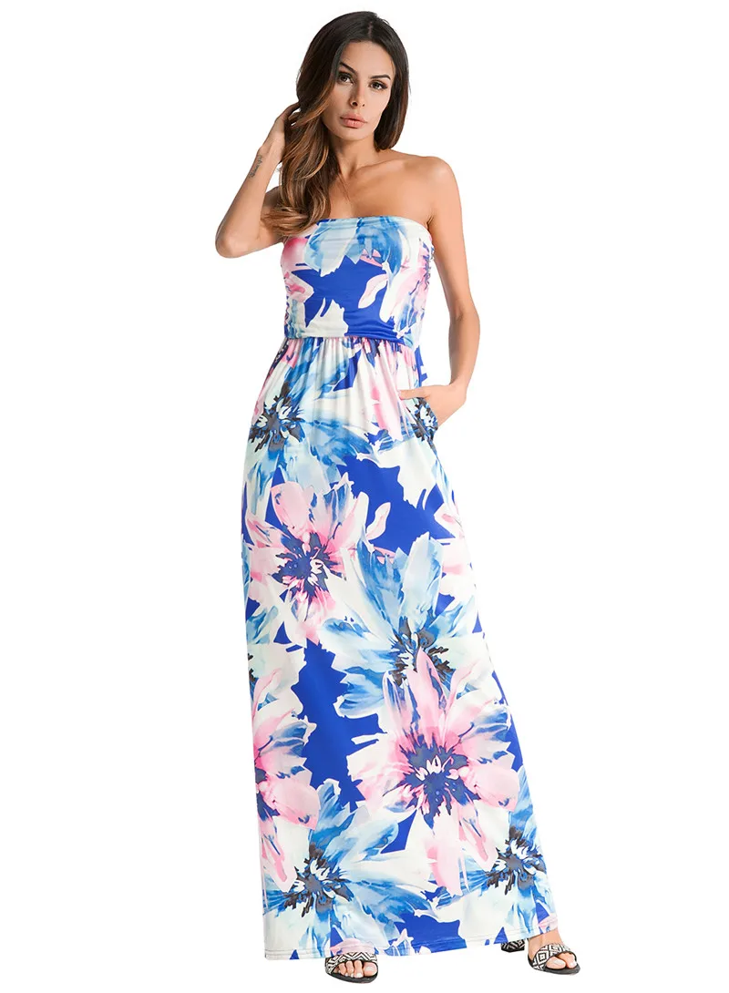 strapless maxi dress with pockets