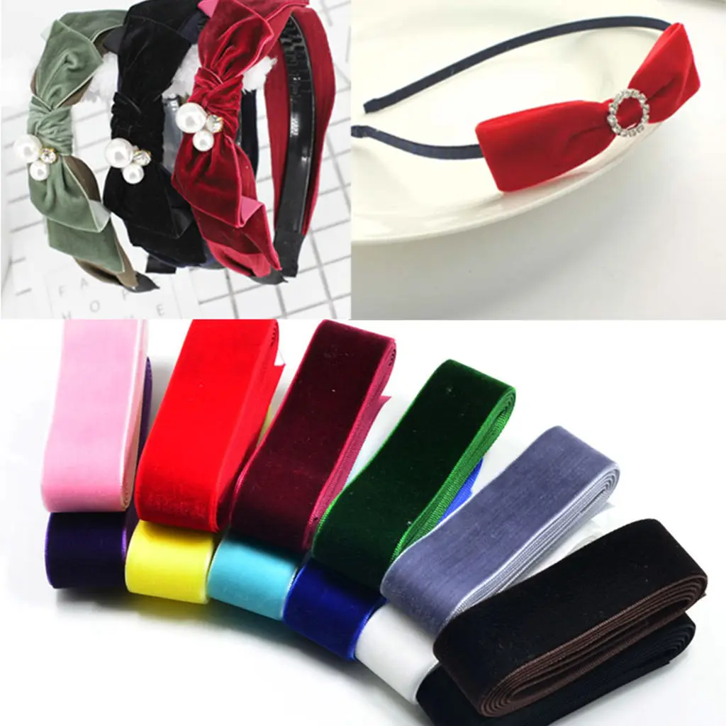 12pcs 1 Yard Luxury Velvet Ribbons for DIY Hair Accessories Hair Bow Craft 9mm 25mm