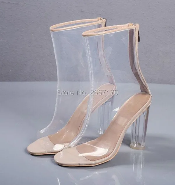 LTTL/Настоящая фотография Chaussure Femme Прозрачные ботинки на прозрачном каблуке