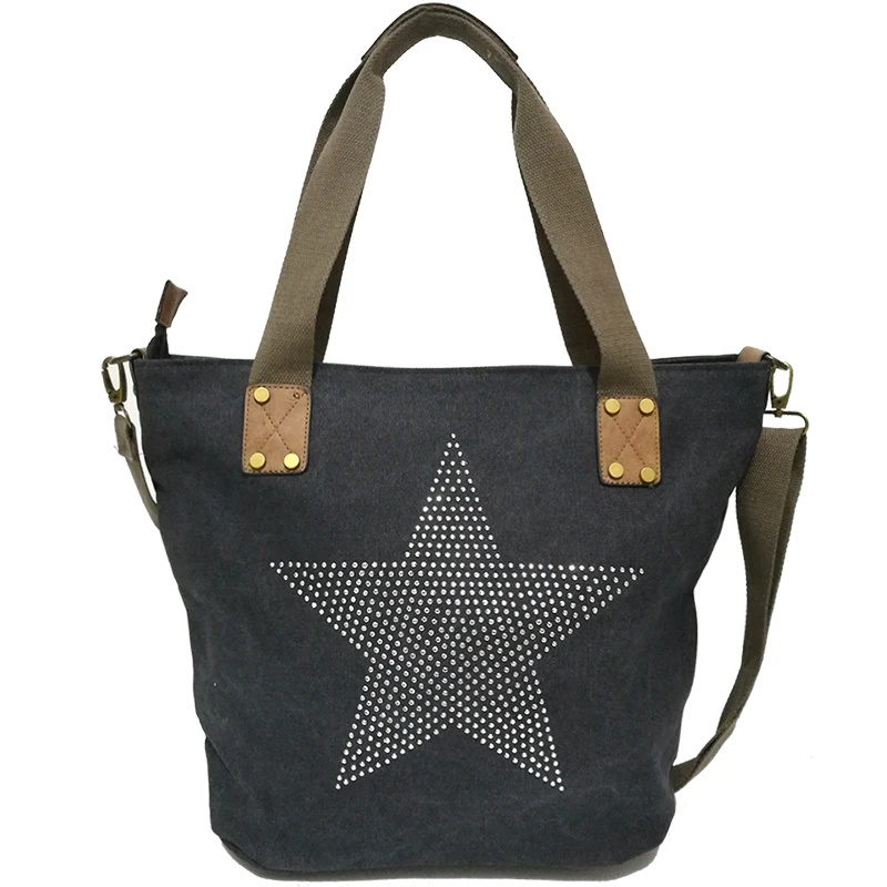 BIG STAR STUDDED GLITTER CANVAS Shoulder Bag Sequined Multifunctional ...