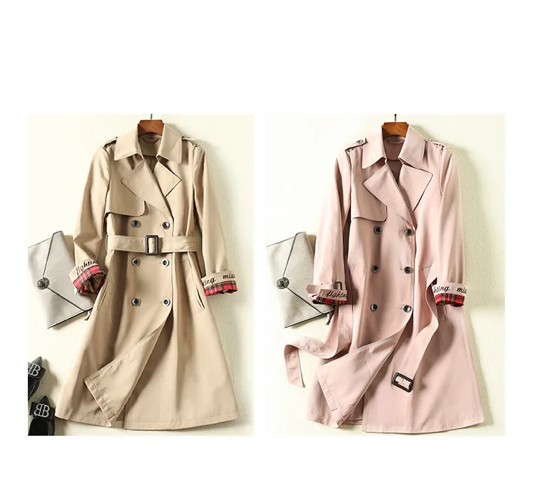 Fashion England Style Long Trench coat women Autumn Double Breasted Belt Embroidery Windbreaker Casual Business Outerwear
