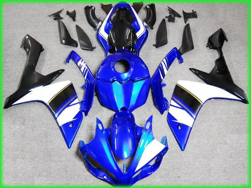 YZFR1 07 08 용 오토바이 페어링 키트, 블루 화이트 블랙 YZF R1 2007 2008 YZF1000 사출 금형 페어링 세트 + 선물 YG02