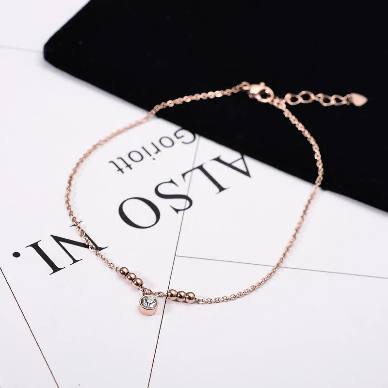 

YUN RUO Fashion Brand Rose Gold Anklet Six Beans Zircon Pendant for Woman Girl Gift 316 L Stainless Steel Jewelry Top Quality