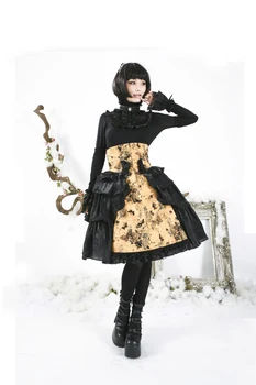 

Sweet Punk Sexy Lolita Tube Skirts Gothic Princess And The Pea Cute Black Yellow Print High Waist Knee-Length Skirts