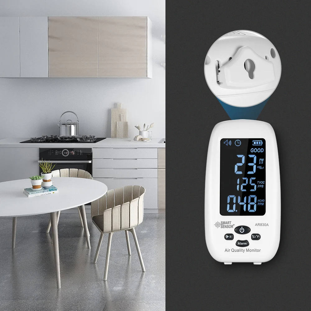 

SMART SENSOR AR830A 5 in 1 Air Quality Monitor Digital Gas Analyzer with Temperature Humidity PM2.5 TVOC HCHO Detector