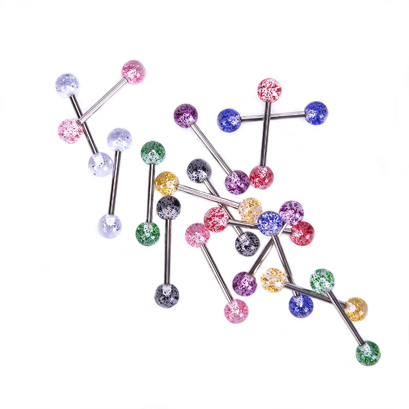 8PCS/Set Surgical Steel Glitter Tongue Piercing Ball Barbell Bar Tongue Ring Body Studs Piercing Jewelry Women Men Piercing