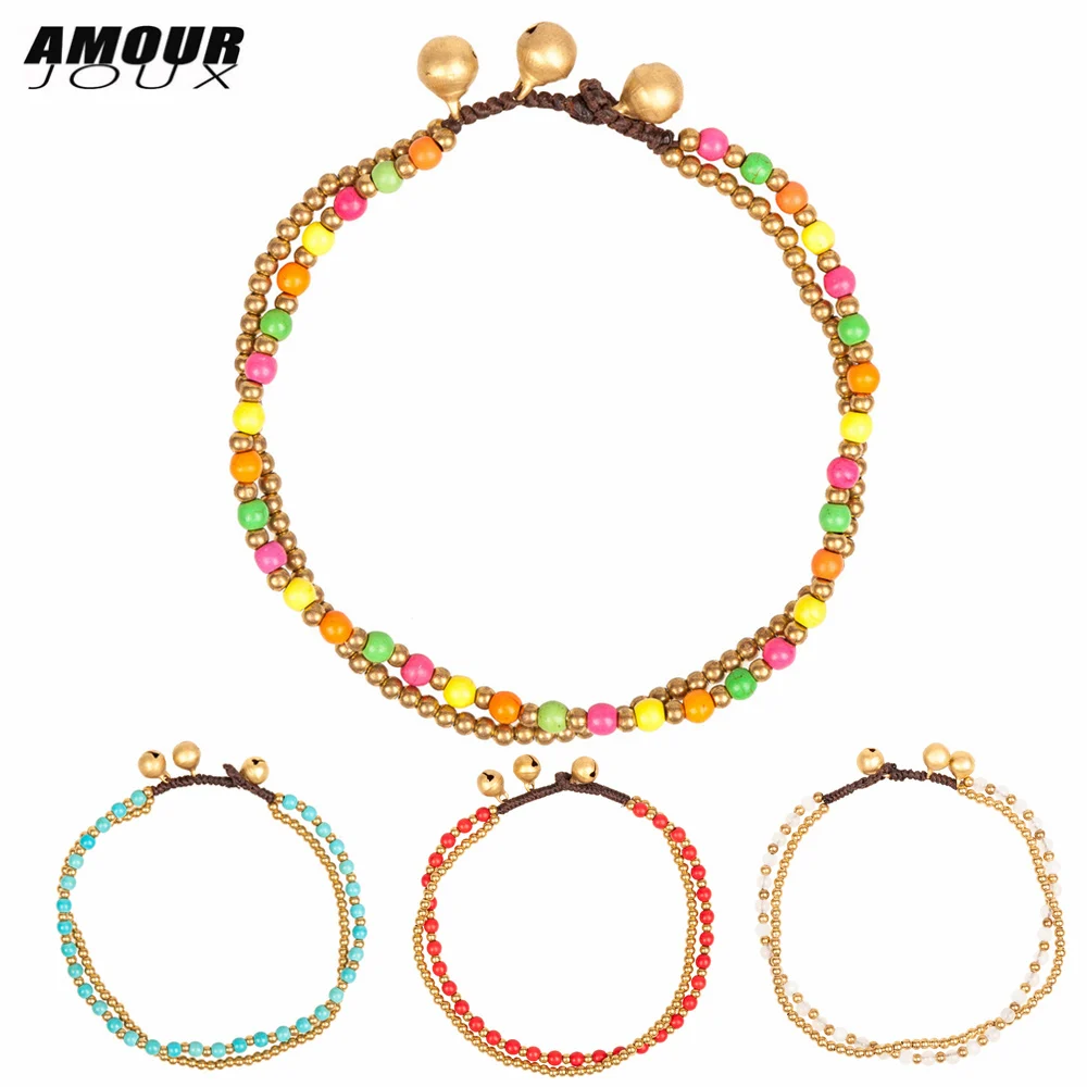 

AMOURJOUX 2018 Summer Style Round Beaded Natural Stone Leg Anklets For Women Handmade Layered Ankle Bracelet Female Foot Jewelry