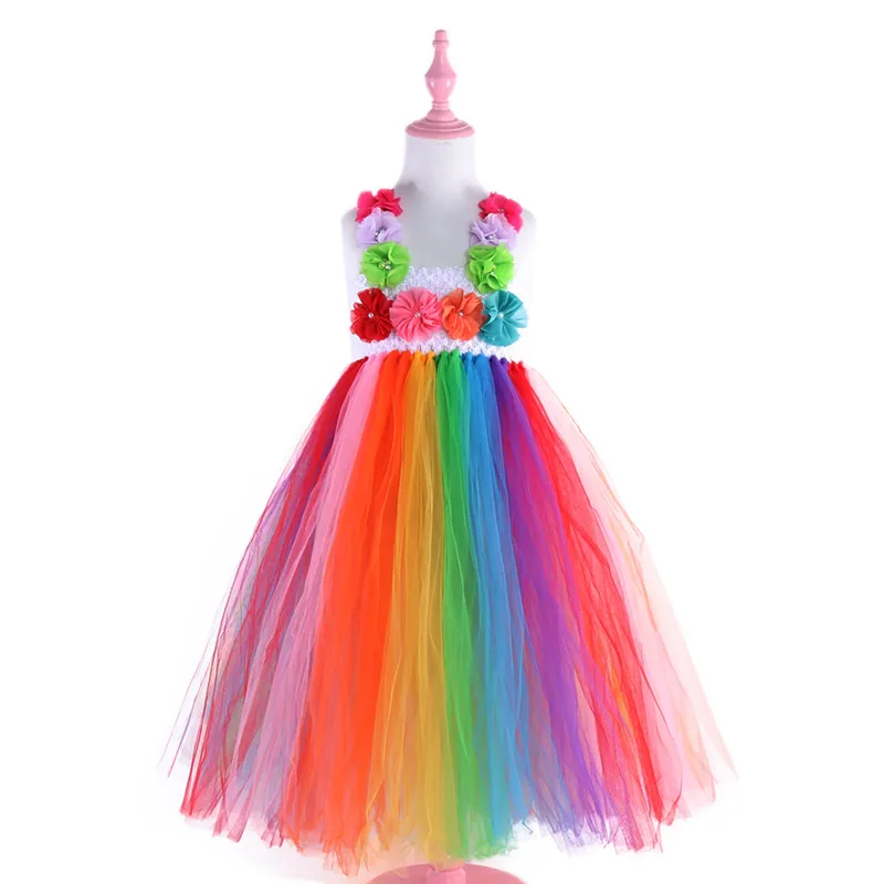 Яркие цвета радуги, платье-пачка для девочек платье принцессы из тюля для девочек эксклюзивное Радужное бальное платье для девочек, вечерние/Свадебные/танцевальные платья