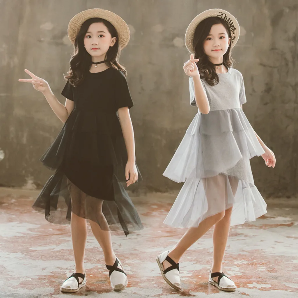 

Summer New Fashion Teen Kids Baby Girls Short Sleeve Lace Grenadine Joint Tiered Princess Layered Dress Wholesale Free Ship Z4