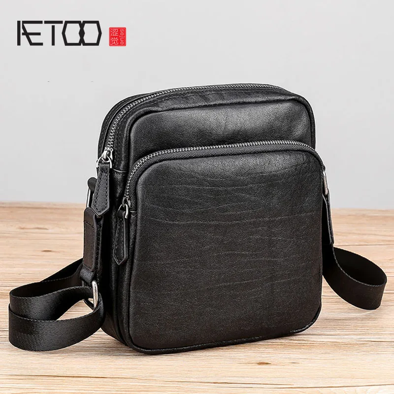 AETOO сумка на плечо, мужская кожаная маленькая сумка, модная повседневная мужская мини-сумка из воловьей кожи, винтажная
