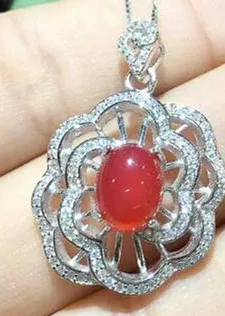 

natural red chalcedony pendant S925 silver Natural gemstone Pendant Necklace trendy Elegant Round sunflower women fine jewelry