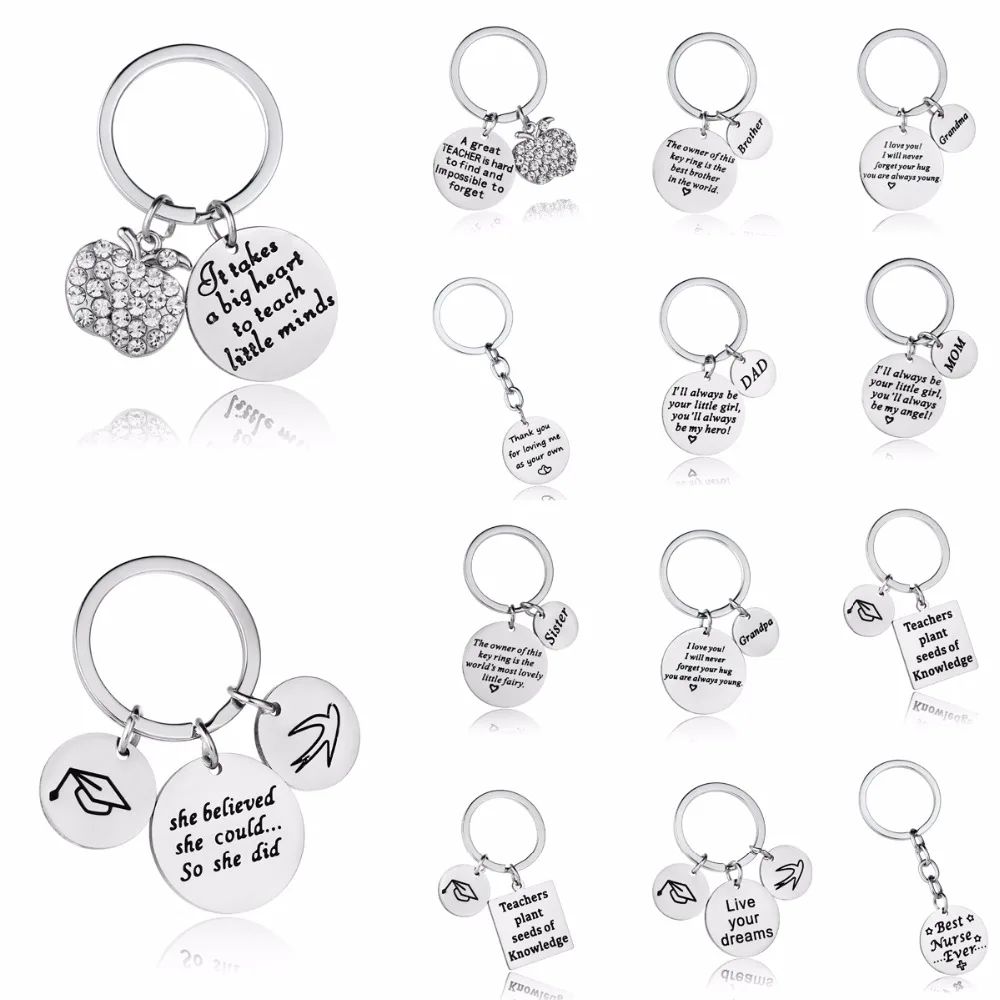 

Family Love Mom Dad Grandma Grandpa Sister Brother Keychain Stainless Steel Keyring Mothers Fathers Teachers Key Chain Ring Gift