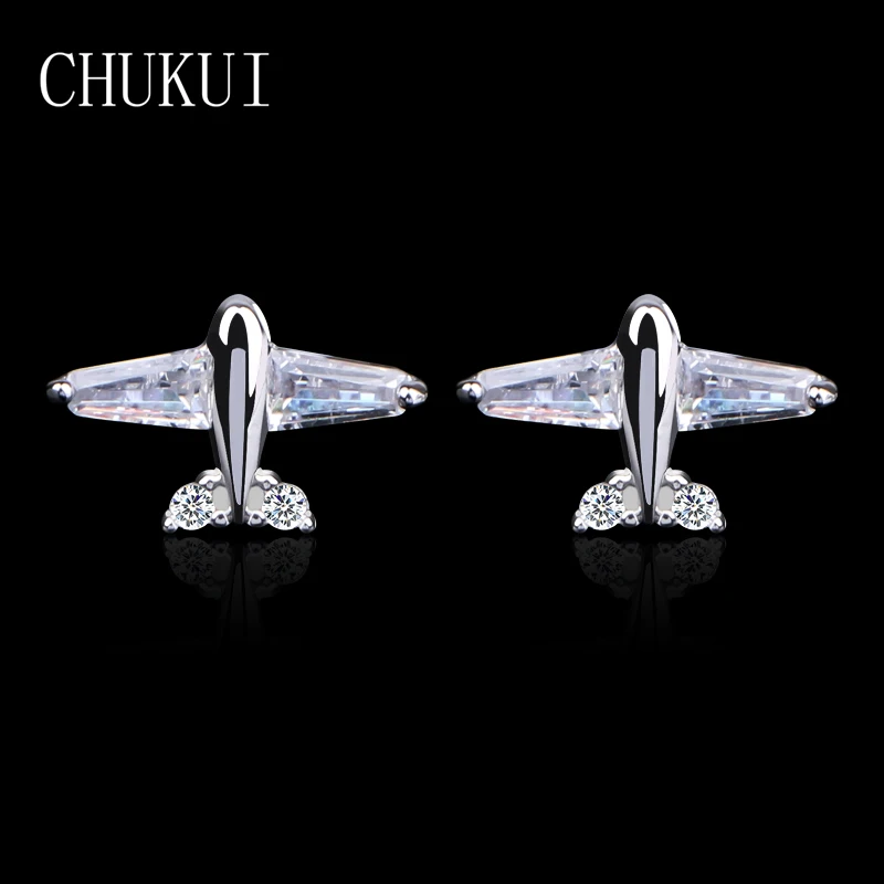 CHUKUI Stud Oorbellen Airplane Shaped Earrings Zircon Stud Earrings 925 Silver Set Pendientes Plata De Ley 925 Mujer Jade (2)