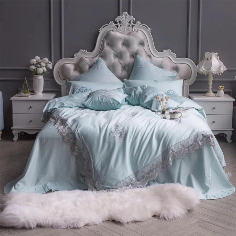 

Luxury Egypt Cotton Paris Romantic Lace Bedding Set Embroidery Silky Duvet cover Bed Sheet Pillowcases Queen King Size