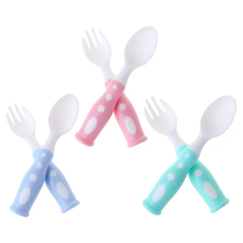 1 Set Kids Tableware Spoon Fork Feeding Training Dishes Children Baby
