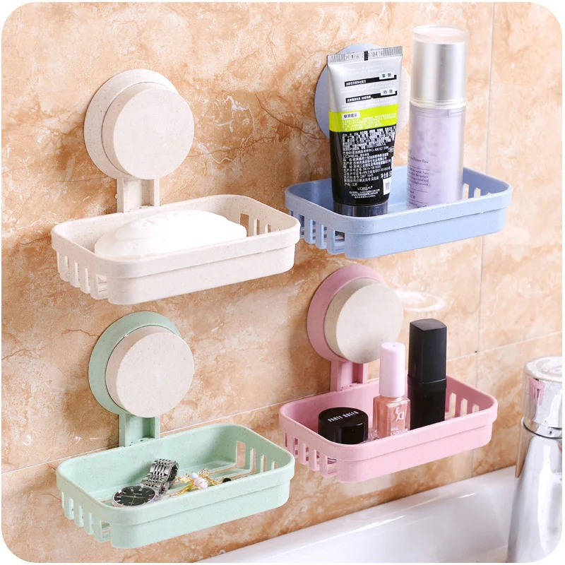 

1PC Creative Bathroom Sucker Plastic Soap Box Bathroom Hollow Wall Hanging Storage Drain Soap Rack Corner Shelf