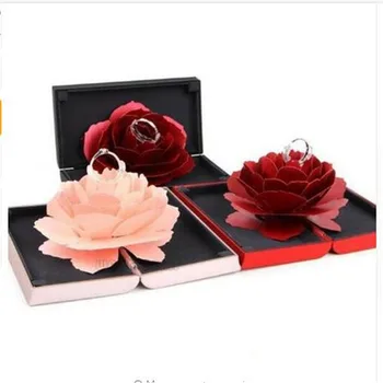 

2019 Folding Flower Ring Box Rotating Rose Ring Box Birthday Valentine's Day Wedding Jewelry Display Boxes W3