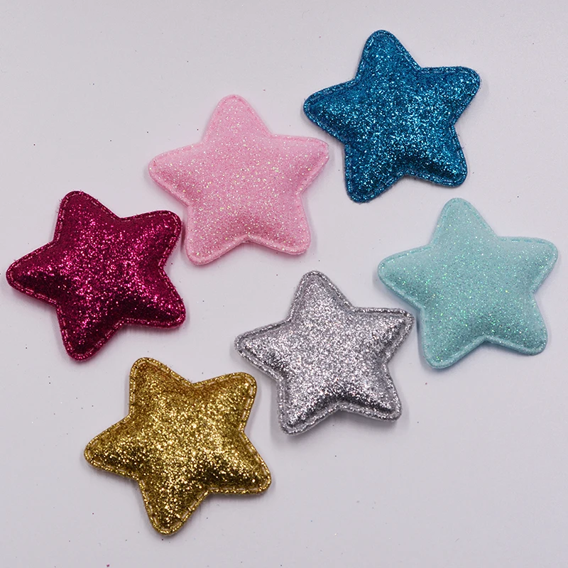 

30pcs 4.8cm Gliter Star Padded Appliques For Headdress Accessories Appliqued and Clothes Sewing Decoration patches