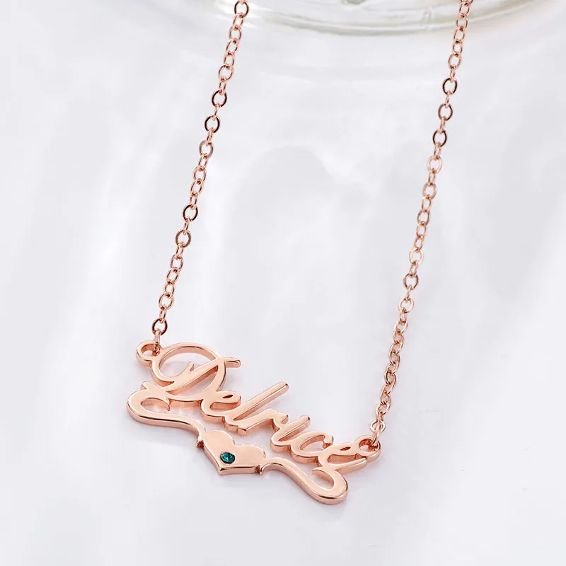 

Custom Name Collier Pendant Crystal Stainless Steel Cursive Nameplate Choker with Heart Brithstone Necklaces & Pendant for Women