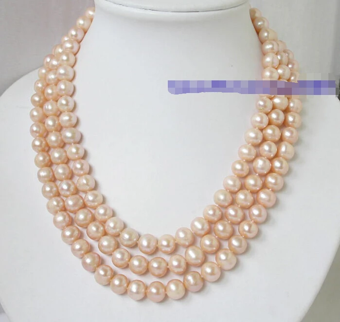 

FREE SHIPPING ******N953 Natural 10mm 3strands pink round pearls necklace