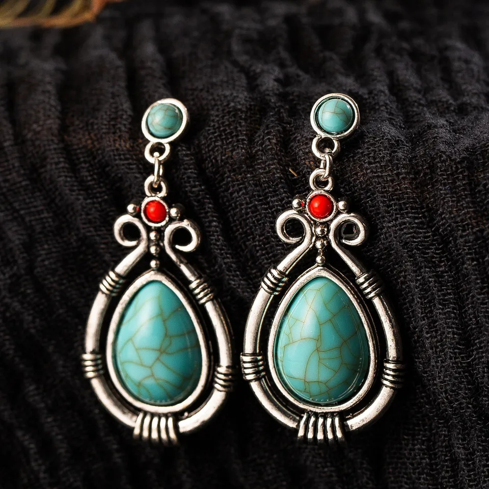 Ethnic big water drop hanging women earrings boho vintage indian dangle earrings for women silver gold earring statement jewelry - Image 4