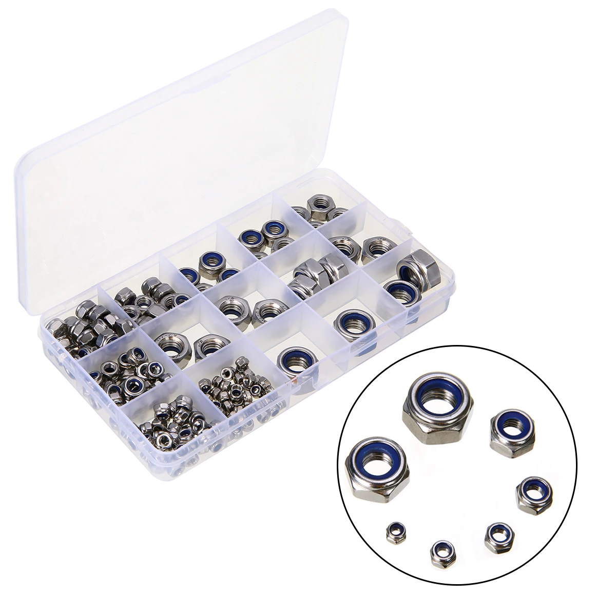 

170pcs M3/M4/M6/M8/M10/M12 Stainless Steel Self-locking Hex Nut Nylon Lock Nuts Fastener