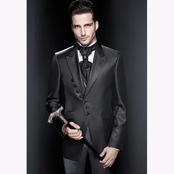 

Shinny Black Wedding Suits For Men 2017 New Peaked Lapel Tuxedo Mens Suits smoking Slim Fit man suit Blazer (Jacket+Pants+Vest)