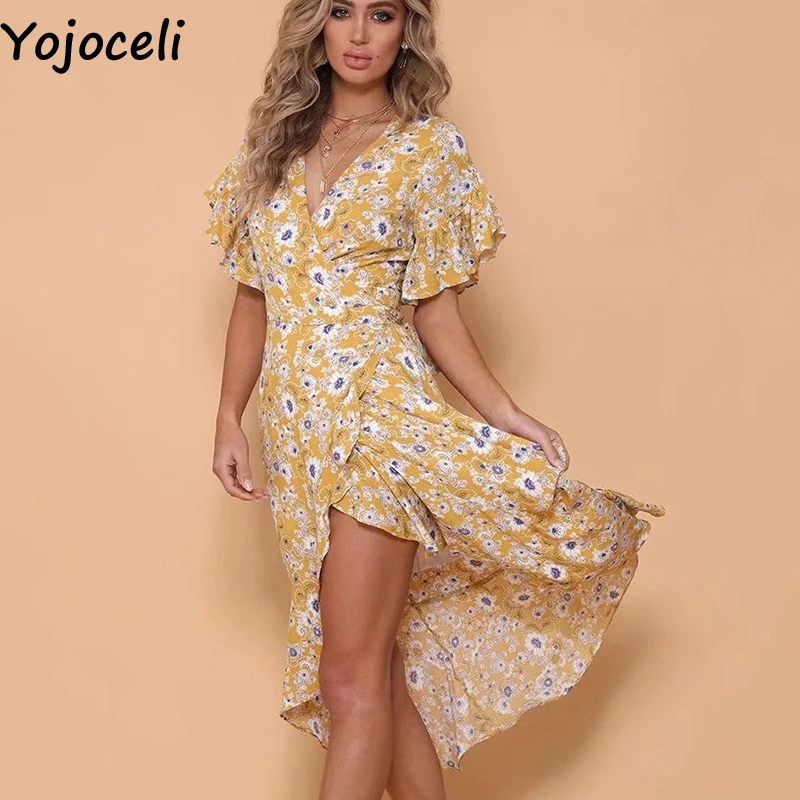 Yojoceli элегантный хлопок флористическая накидка платье женские летние рюшами