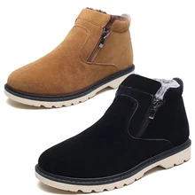 2017 mens fashion warm plush winter fur shoes cow suede leather flats platform ankle boots cotton-padded homme zapatosmens