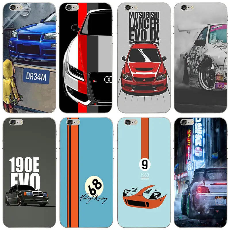 

Soft TPU Silicone Mobile Phone Case for iPhone 4 4S 5 5S SE 6 6S 7 8 X XR XS Max Plus Cover Bags Cartoon Drift Cars Auto Jdm