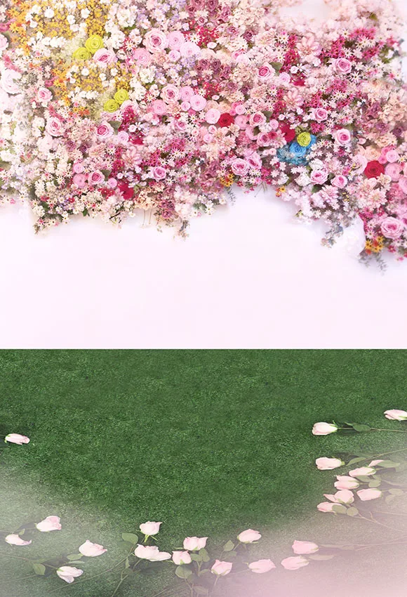 Фотофон Colorwonder Белая стена с цветными цветами 5x7ft зеленый пастбищный пол