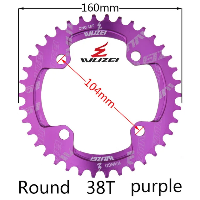 WUZEI одна скорость системы коленчатых колес кольцо узкий Широкий цепи 104BCD круглый 32T 34T 36T 38T для 11s 10s 9s 1*11 части - Цвет: Round 38T Purple