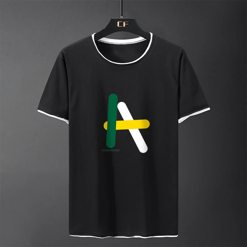 

New Summer Men Tshirt Fake Two Creative A Letter Print Funny T-Shirts Men Plus Size 4XL Short Sleeve Streetwear Hip Hop T Shirt