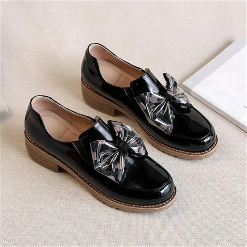Patent Leather Women Loafers Sweet Wave Point Bow Oxford Shoes For Woman College Style Student Cute Slip On Ladies Lolita Shoes (9)