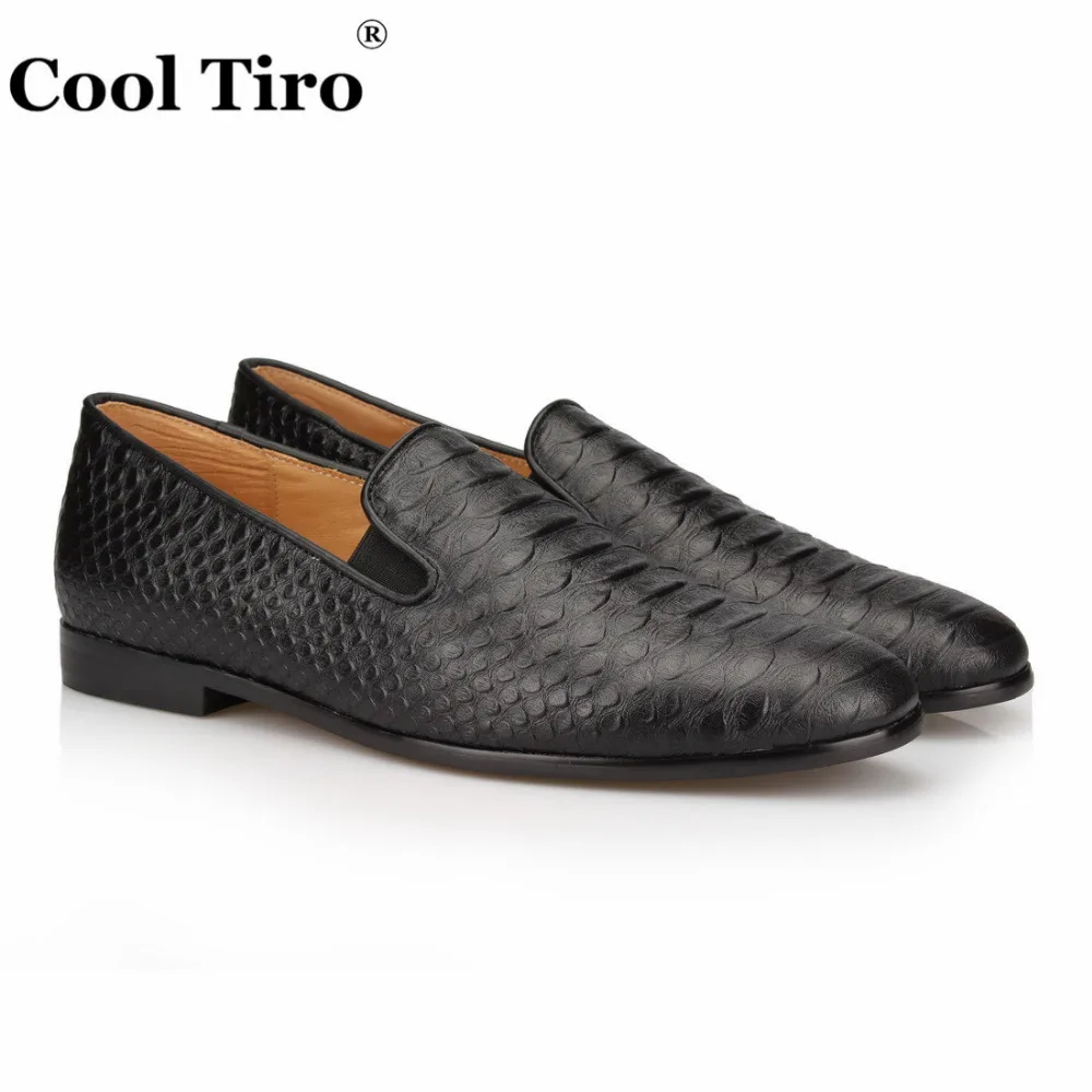 

COOL TIRO new Handmade black Python pattern Genuine Leather festive and wedding mens slippers lobers casual flats Loafers shoes