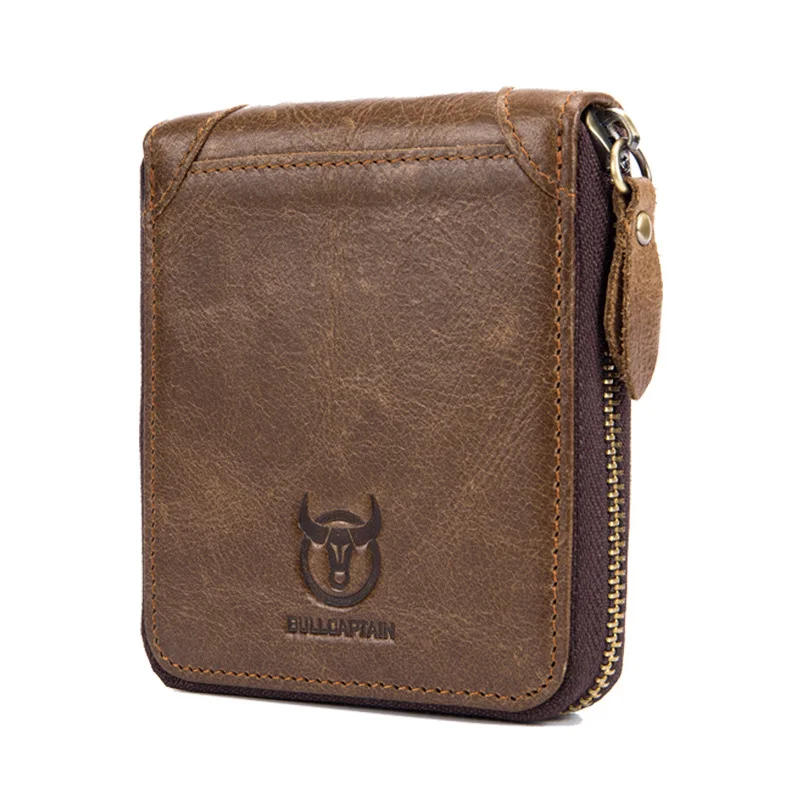 

BULLCAPTAIN 100% Genuine Leather Wallet Men Coin Purse Male Cuzdan Small Walet Portomonee Rfid Mini Vallet Perse Card Holder