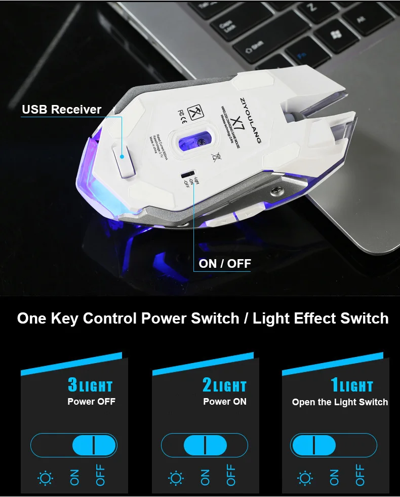 X7 2,4 ГГц Беспроводная перезаряжаемая светодиодный мышь с подсветкой USB оптическая 6 кнопок эргономичная Бесшумная игровая мышь для геймеров 1600 dpi ПК ноутбук